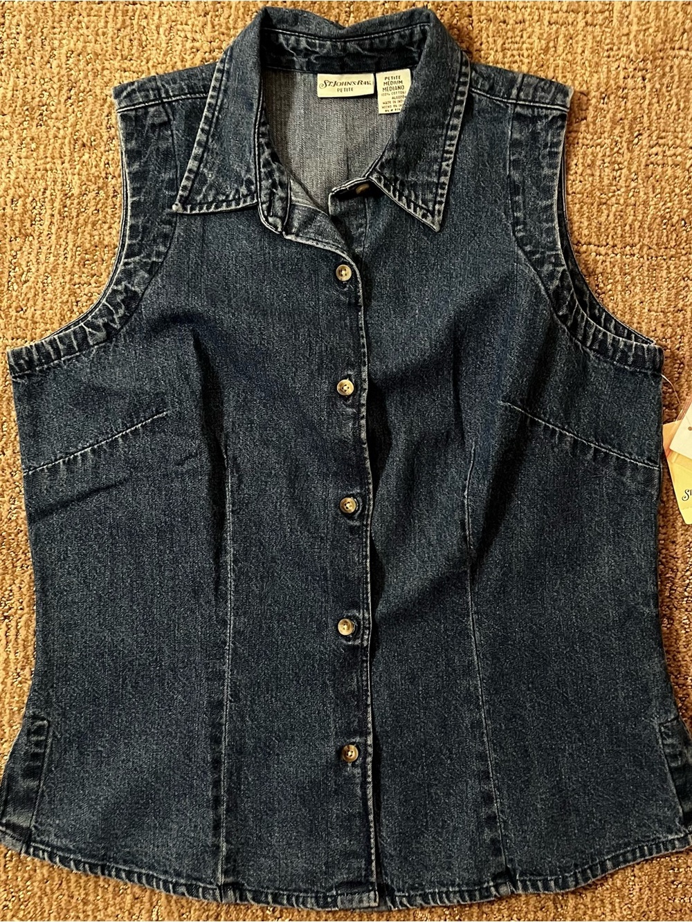NWT VINTAGE Deadstock Dark Wash Sleeveless Denim Button-Up Top